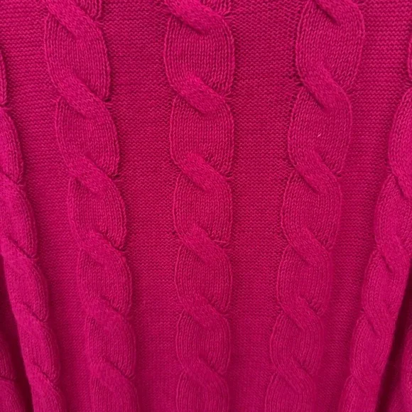 Talbots Women's Sweater Cable Knit Crewneck Hot Pink Cotton Chunky Preppy XL - Picture 7 of 9